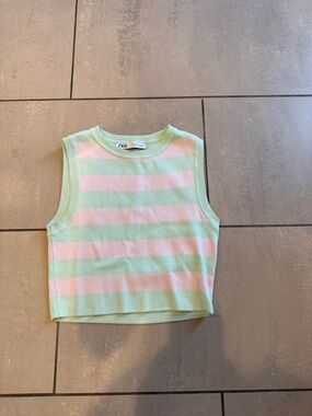 ZARA Striped Knit Tank Top - cream & mint